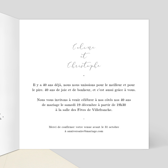 Invitation anniversaire mariage Dorure Eucalyptus Intérieur Droit