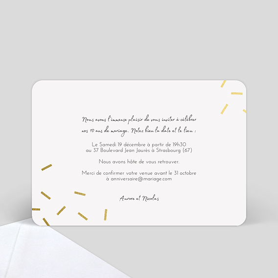 Invitation anniversaire mariage 10 ans Chic Verso