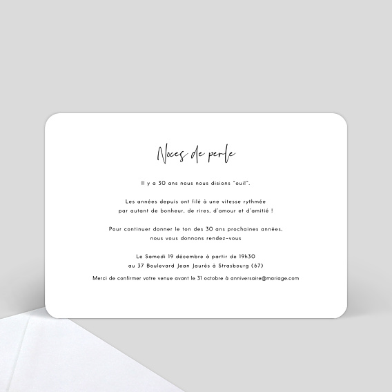 Invitation anniversaire mariage Charme Classique Verso
