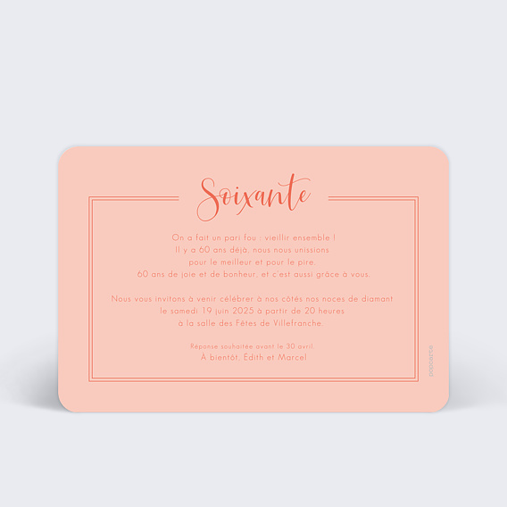 Invitation anniversaire mariage Milestone Soixante Verso