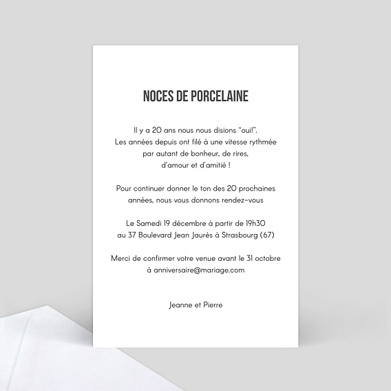 Invitation anniversaire mariage Typographie Âge Verso