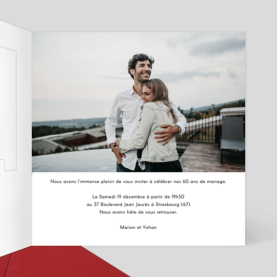 Invitation anniversaire mariage Découpe Love Letter Intérieur Droit