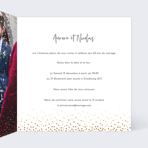 Invitation anniversaire mariage Élégance Intérieur Droit