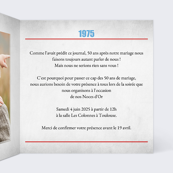 Invitation anniversaire mariage Rétrospective Journal Intérieur Droit