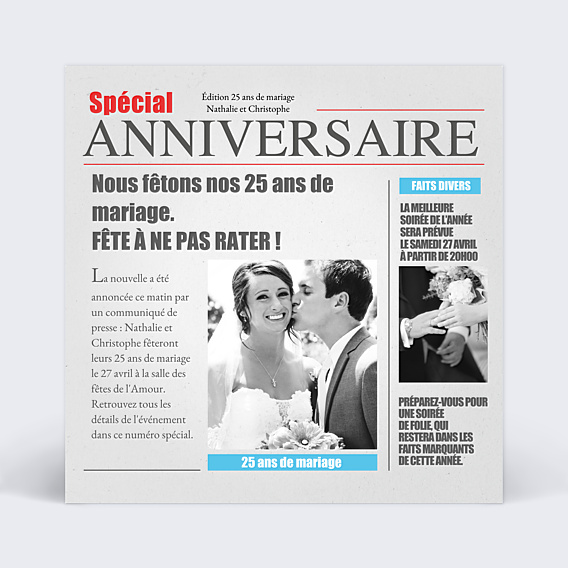 Invitation anniversaire de mariage Journal