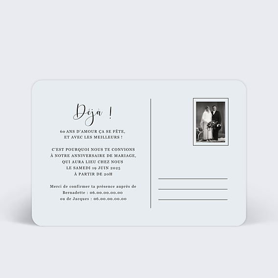 Invitation anniversaire mariage Carte Postale Chic Verso