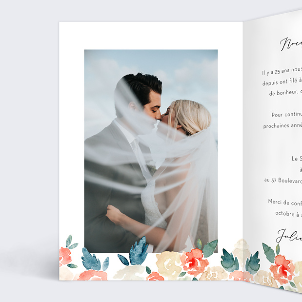 Invitation Anniversaire de Mariage Envolée Florale Intérieur Gauche