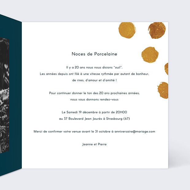 Carte anniversaire de mariage Graphique chic Intérieur Droit