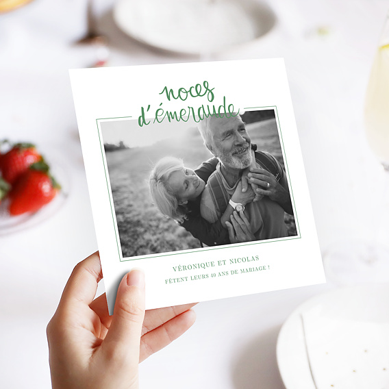 Invitation anniversaire de mariage Typo Émeraude