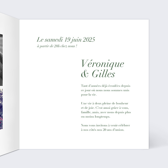 Invitation anniversaire mariage Champagne Intérieur Droit