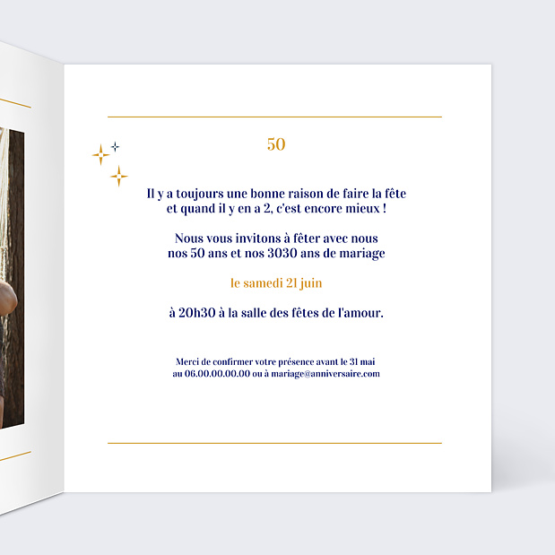 Carte Invitation Anniversaire de Mariage 2 en 1 Intérieur Droit