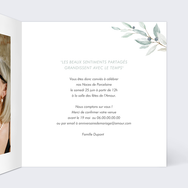 Carte Invitation Anniversaire de Mariage Couronne Fleurie Intérieur Droit