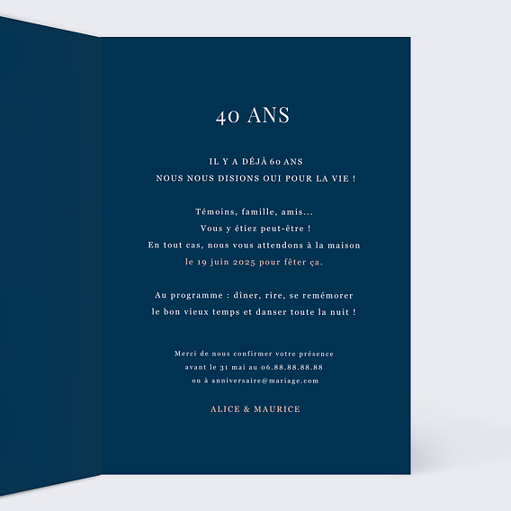 Invitation anniversaire mariage Caractère Intérieur Droit