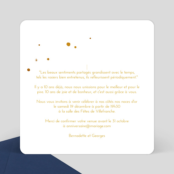 Invitation anniversaire mariage Golden Dots Verso