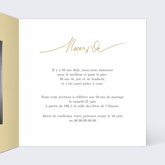 Invitation anniversaire de mariage Lettres Noces d'Or