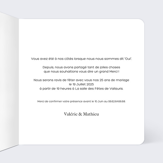 Invitation anniversaire de mariage Alliance