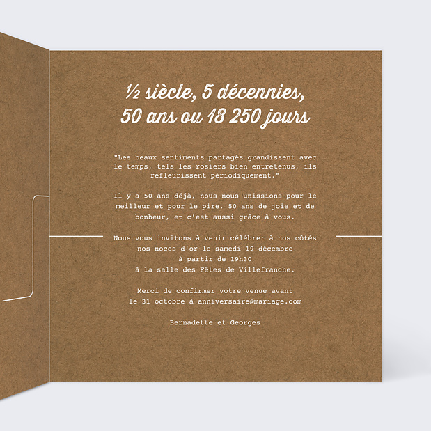 Carte d'Invitation Anniversaire de Mariage Timeline Kraft Intérieur Droit