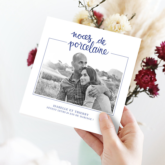 Invitation anniversaire de mariage Typo Porcelaine