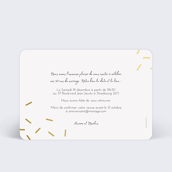 Invitation anniversaire mariage 10 ans Chic Verso