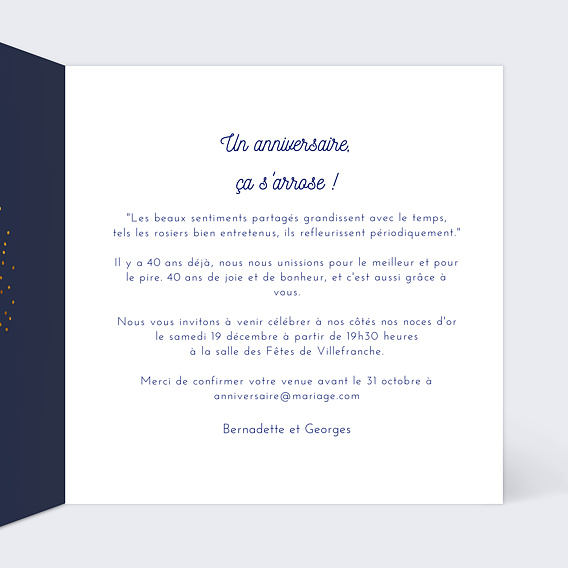 Invitation anniversaire mariage Bulles Ocre Intérieur Droit