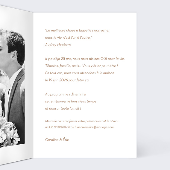 Invitation anniversaire de mariage Fleurs Ocre