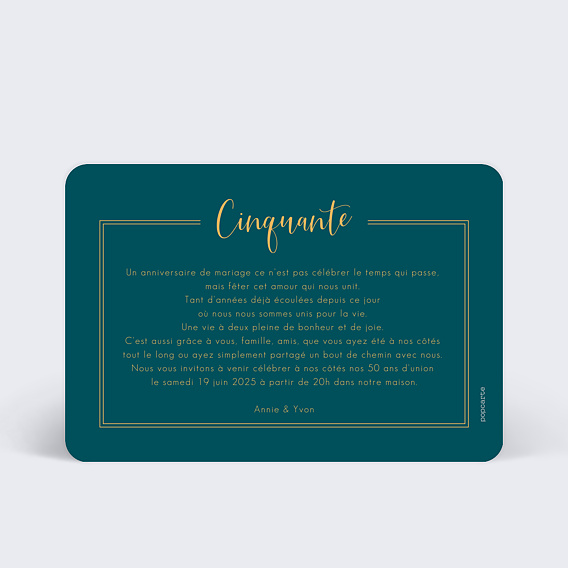 Invitation anniversaire mariage Milestone Cinquante Verso