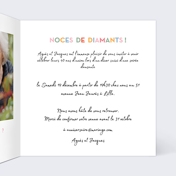 Invitation anniversaire de mariage Devinette Colorée