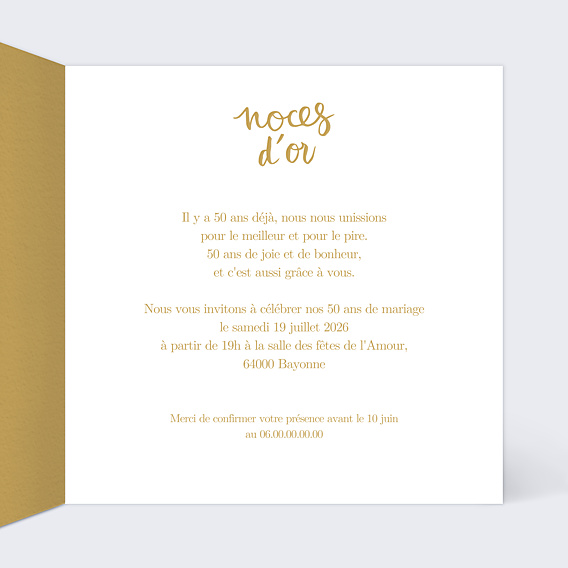 Invitation anniversaire de mariage Typo Ocre