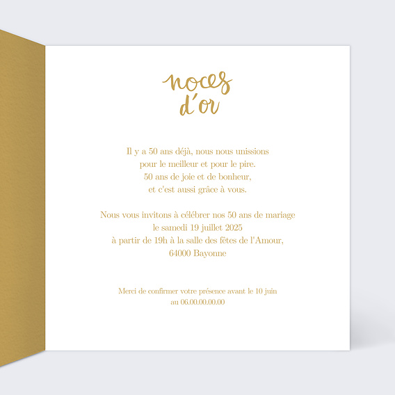 Invitation anniversaire mariage Typo Ocre  Intérieur Droit