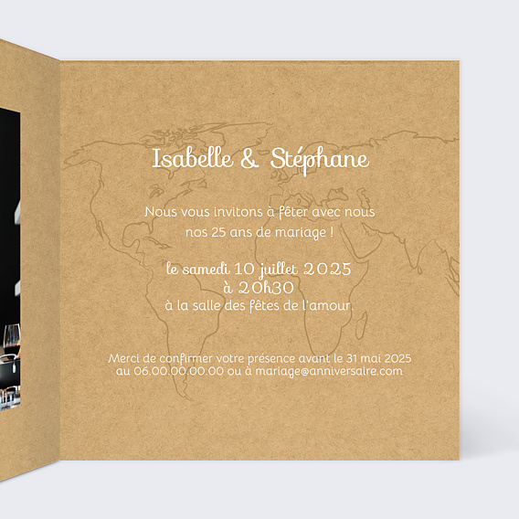 Invitation anniversaire mariage Ensemble en Vadrouille Intérieur Droit