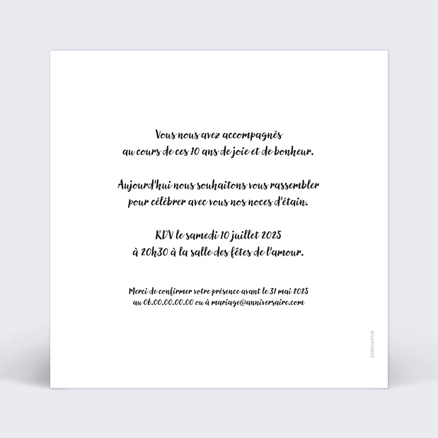 Invitation Anniversaire de Mariage Polaroïd Verso