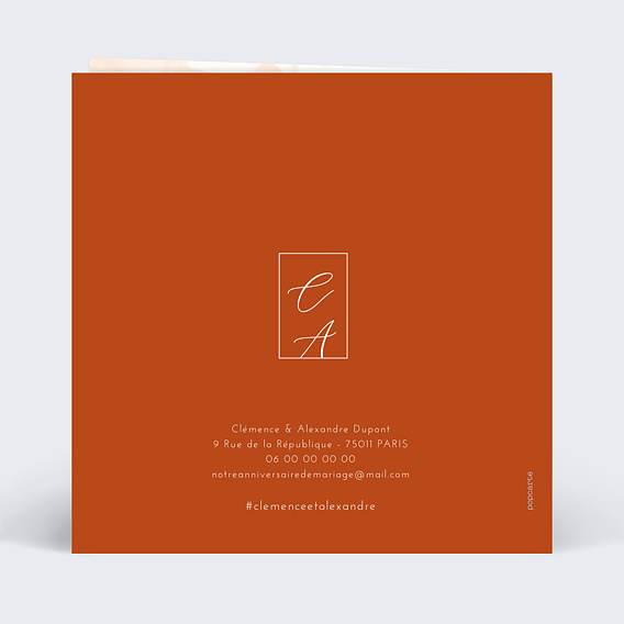 Invitation anniversaire mariage Été Indien Verso