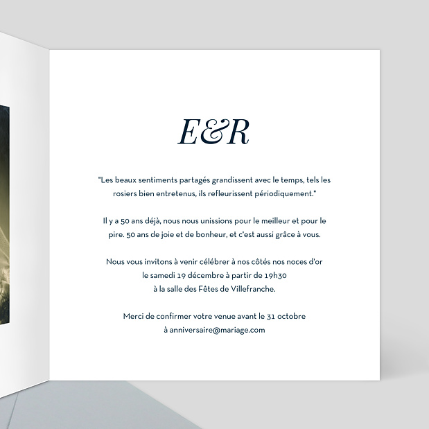 Carte Invitation Anniversaire de Mariage Dorure Marianne Intérieur Droit