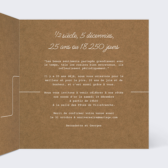 Invitation anniversaire de mariage Timeline Kraft