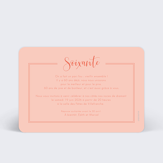 Invitation anniversaire de mariage Milestone Soixante