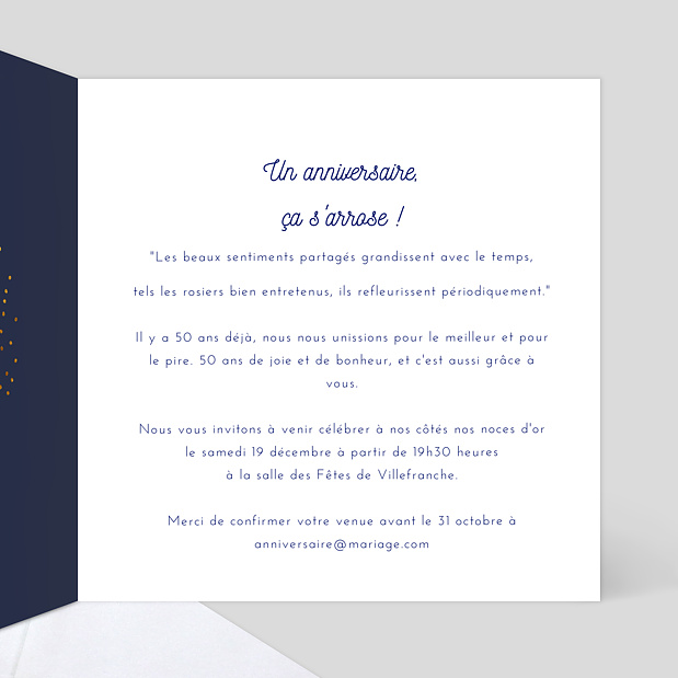 Invitation Anniversaire de Mariage Bulles Ocre Intérieur Droit