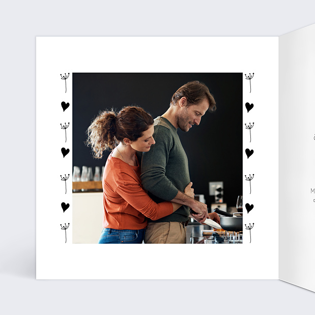 Carte d'invitation anniversaire de mariage Coeur bucolique Intérieur Gauche
