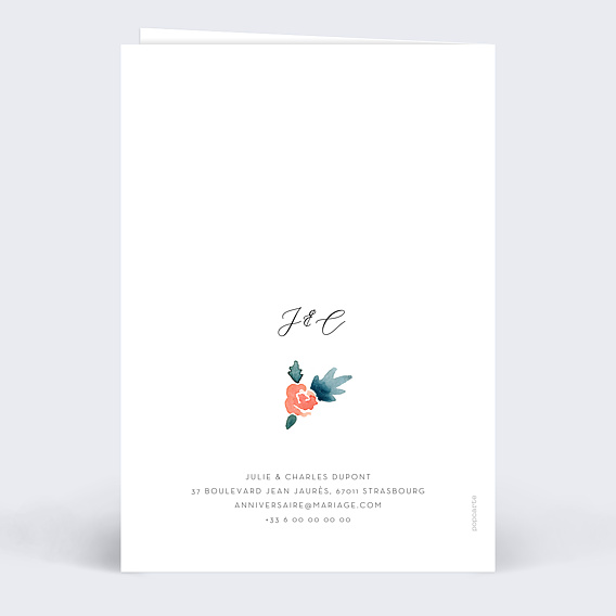 Invitation anniversaire mariage Envolée Florale Verso