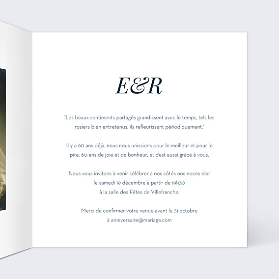 Invitation anniversaire de mariage Dorure Marianne