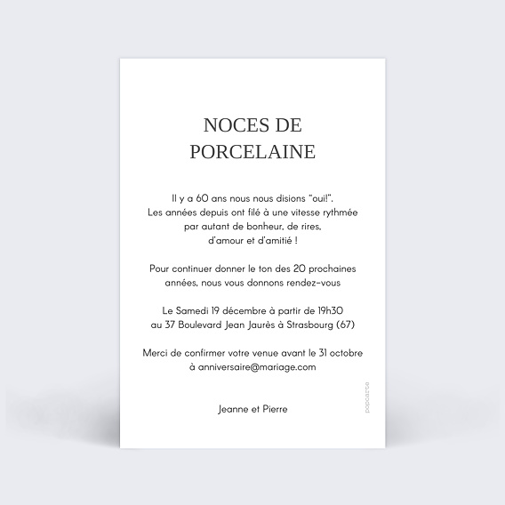 Invitation anniversaire mariage Typographie Âge Verso