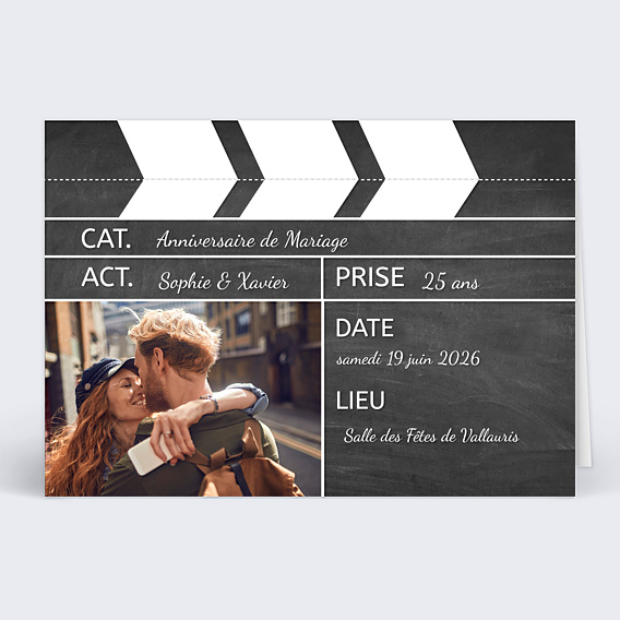 Invitation anniversaire de mariage Clap