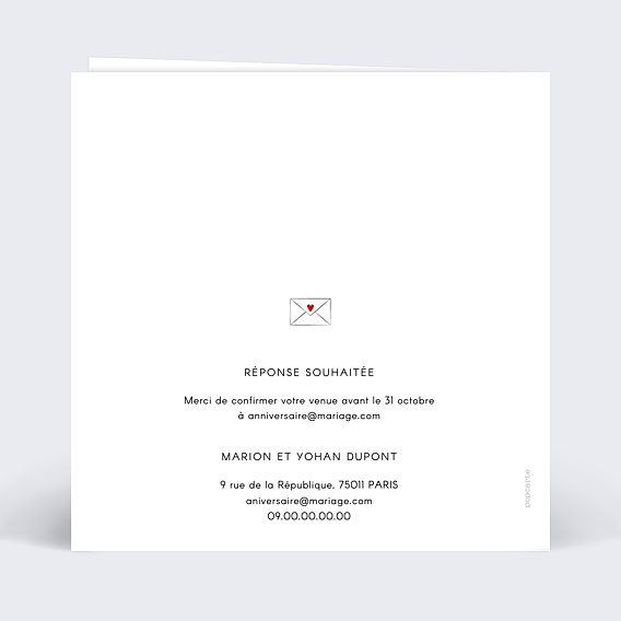 Invitation anniversaire mariage Découpe Love Letter Verso