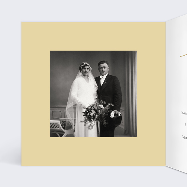 Carte d'Invitation Anniversaire de Mariage Lettres Noces d'Or Intérieur Gauche