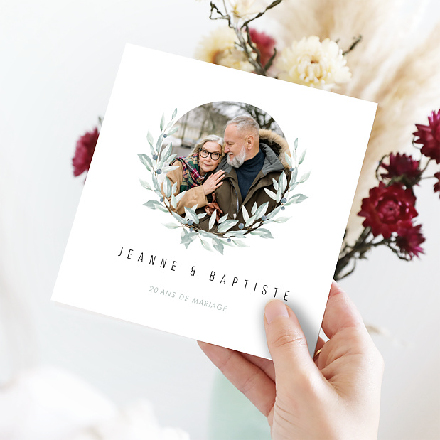 Carte Invitation Anniversaire de Mariage Couronne Fleurie