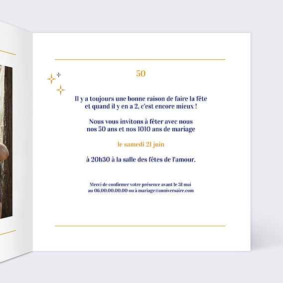 Invitation anniversaire mariage 2 en 1 Intérieur Droit