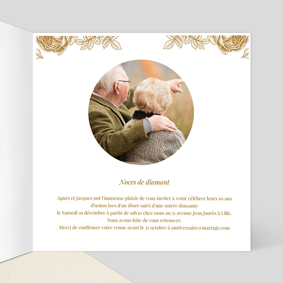 Invitation anniversaire mariage Découpe Baroque Intérieur Droit