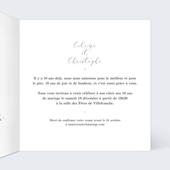 Invitation anniversaire mariage Dorure Eucalyptus Intérieur Droit