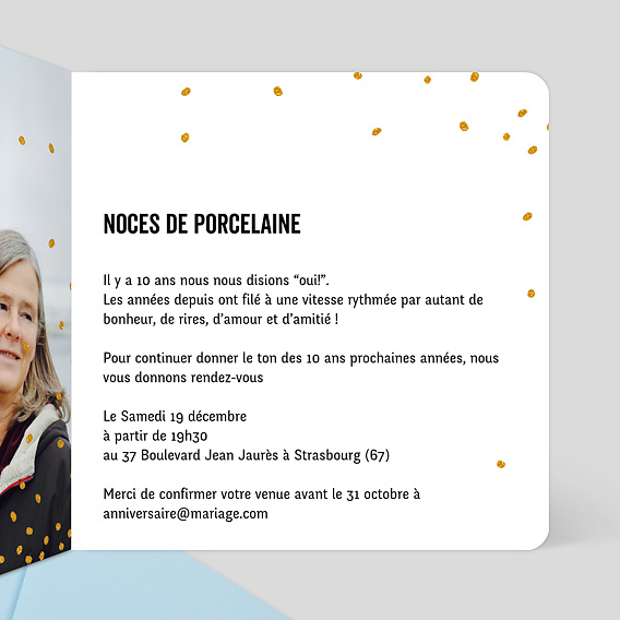 Invitation anniversaire mariage Poussière d'Étoiles Intérieur Droit