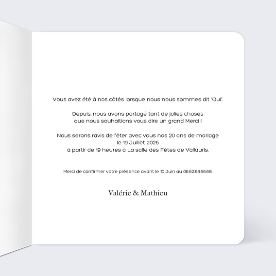 Invitation anniversaire de mariage Alliance
