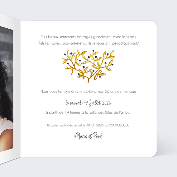 Invitation anniversaire de mariage Oliviers Ocre